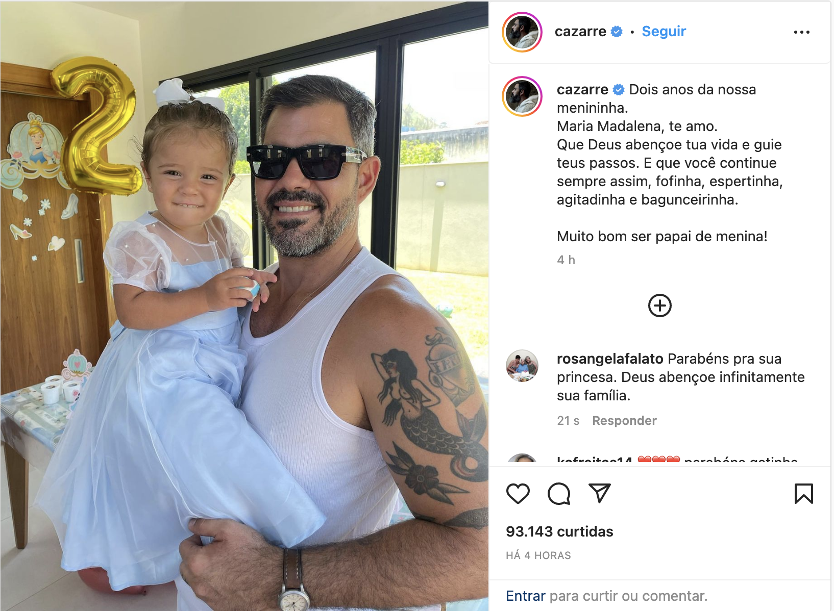 Juliano Cazarré Celebra Dois Aninhos Da Filha Em Casa: &Quot;Muito Bom Ser Papai De Menina&Quot; - Reprodução/Instagram