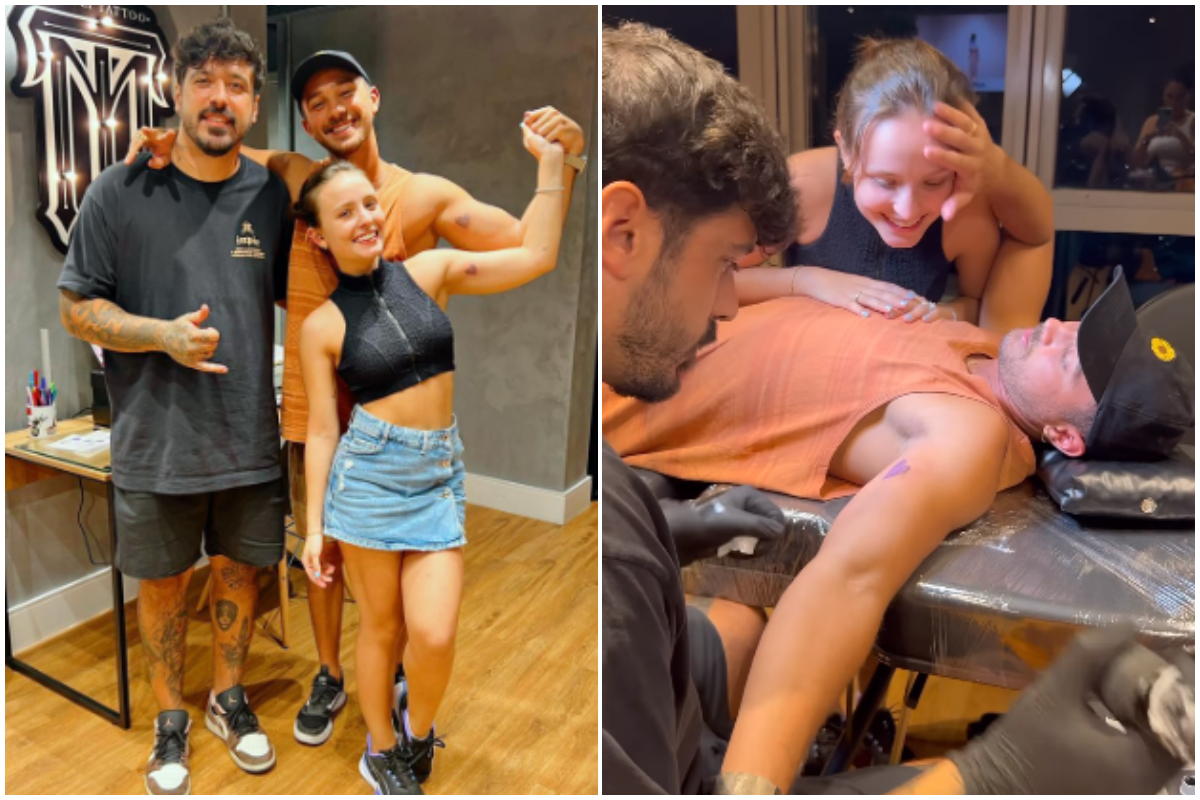 Noivos, Larissa Manoela e André Luiz Frambach fazem tatuagem de casal