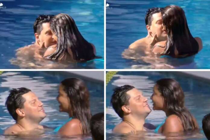Gyselle e Thiago Servo quase se beijam na piscina de A Grande Conquista - Foto: PlayPlus
