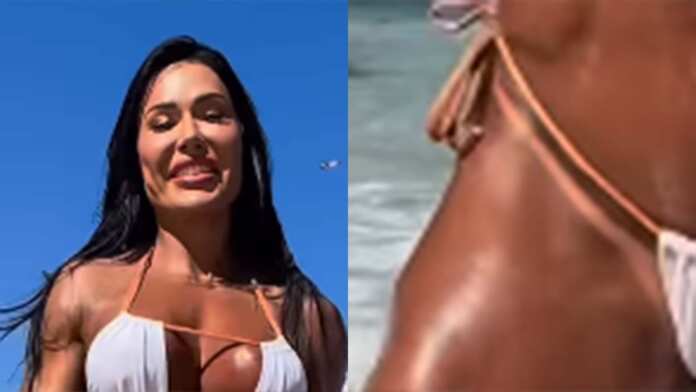 De biquíni tamanho PP, Gracyanne Barbosa exibe a virilha sarada ao rebolar em novo vídeo
