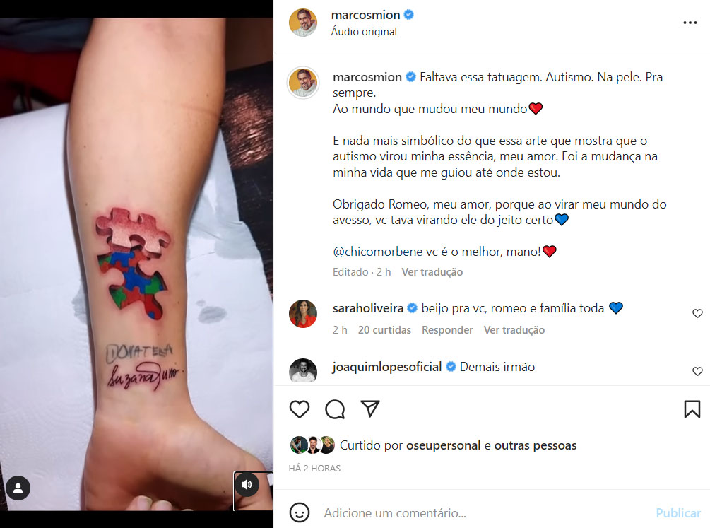 Marcos Mion mostra sua nova tatuagem