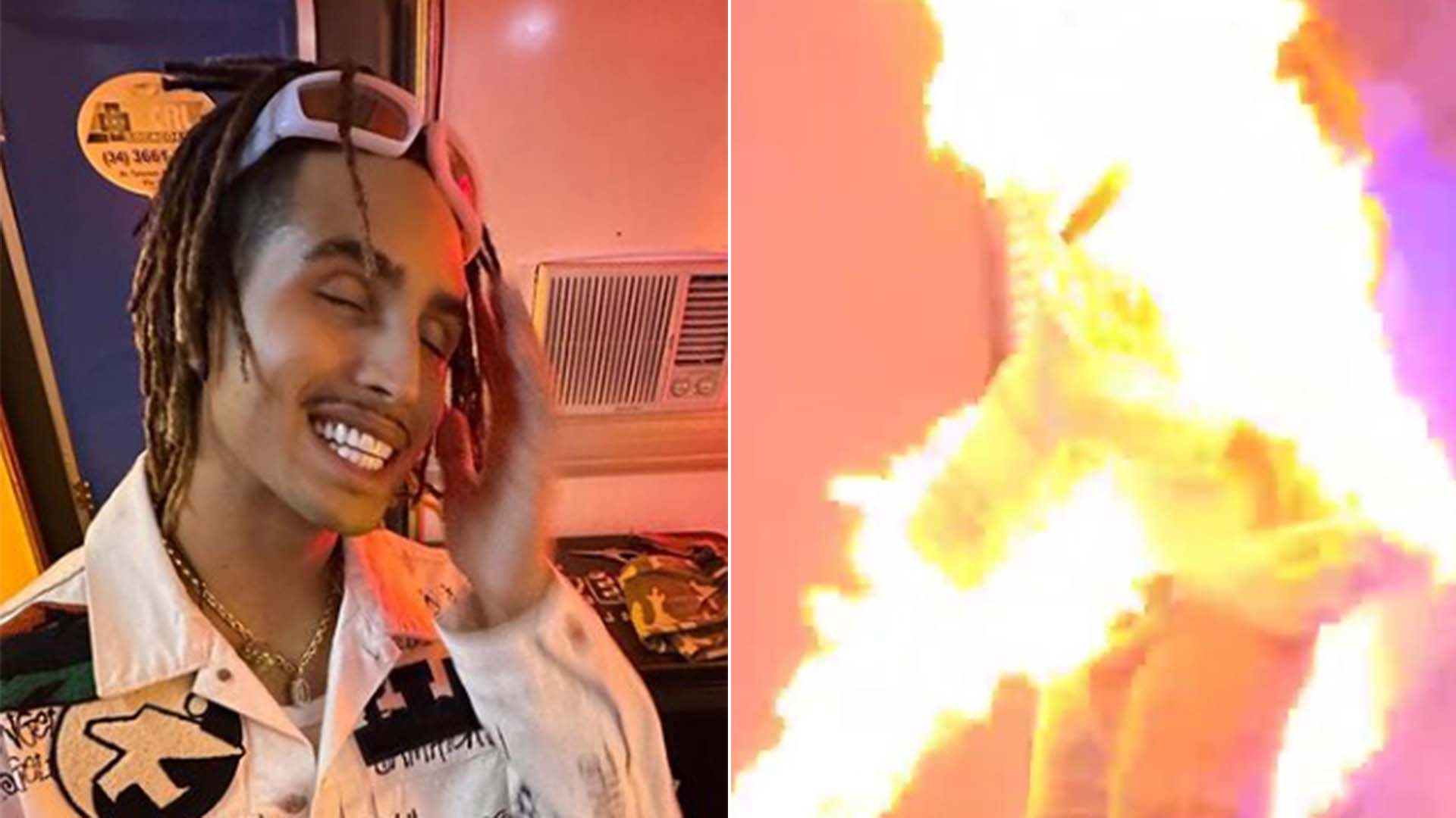 Rapper Matuê é atingido por jato de fogo em show: 'Tá de boa'