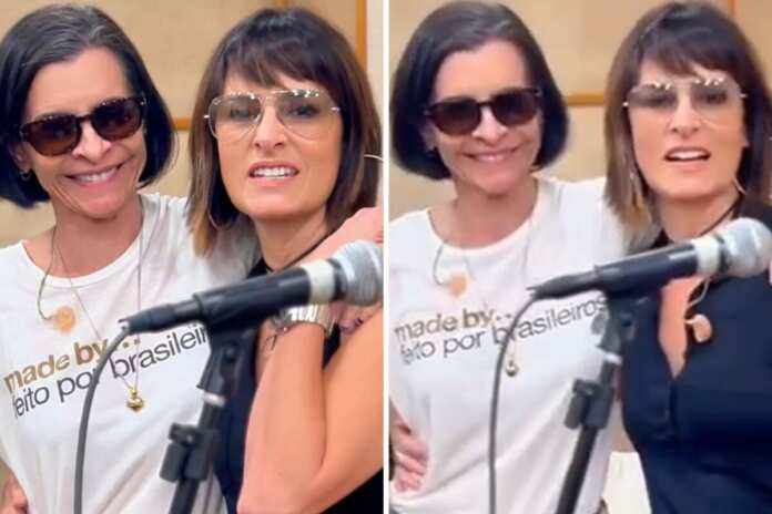 Marina Lima e Fernanda Abreu trocam beijo apaixonado em show