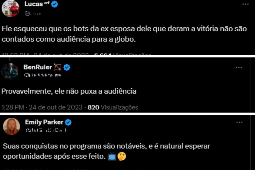 Comentários sobre as falas de Arthur Aguiar que contestam a Globo (Twitter)
