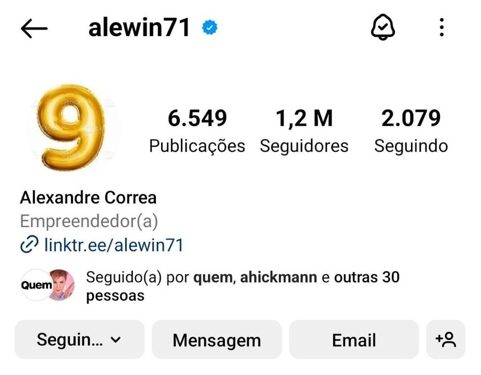 Perfil de Alexandre Correa no Instagram — Foto: Instagram
