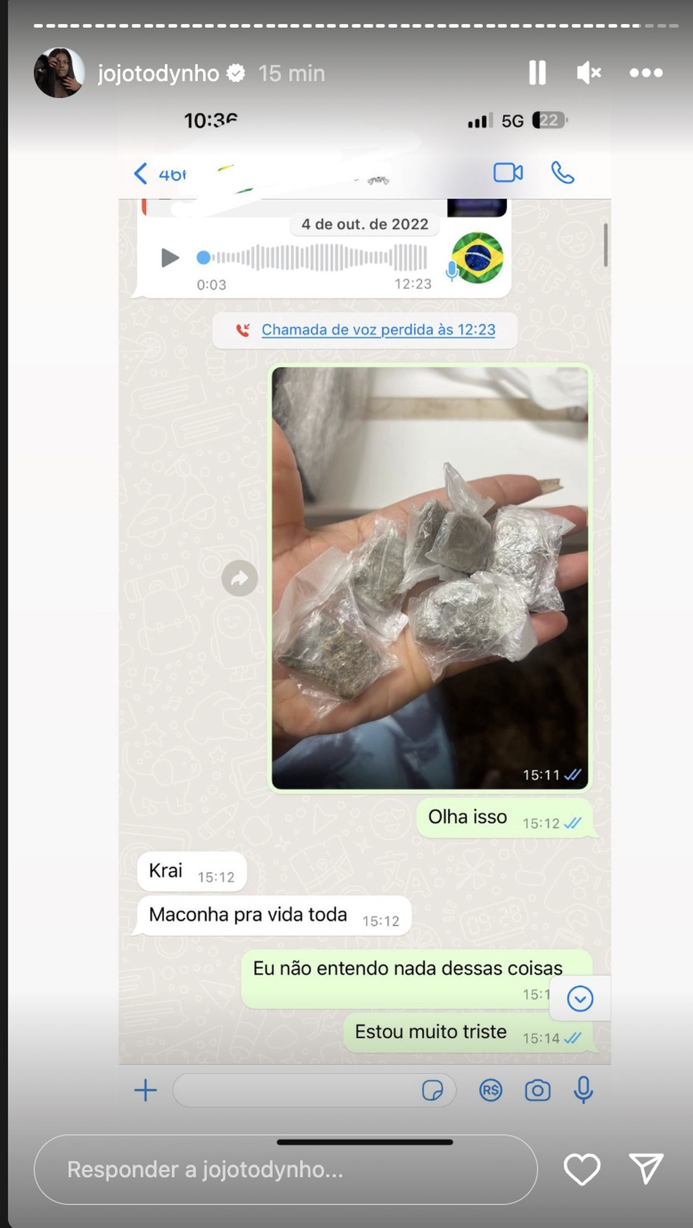 Jojo Todynho mostra prints de conversas com o irmão falando sobre o ex, Lucas Souza — Foto: Reprodução / Instagram