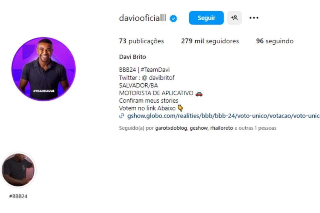 BBB24: Davi tem perfil no Instagram reativado após banimento
