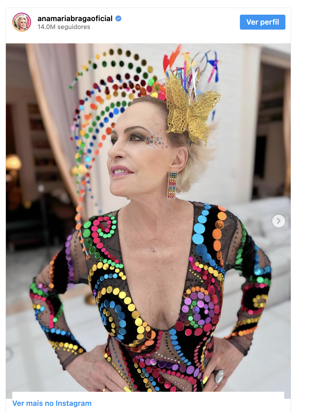 Ana Maria Braga mostra look carnavalesco: ‘Globeleza’