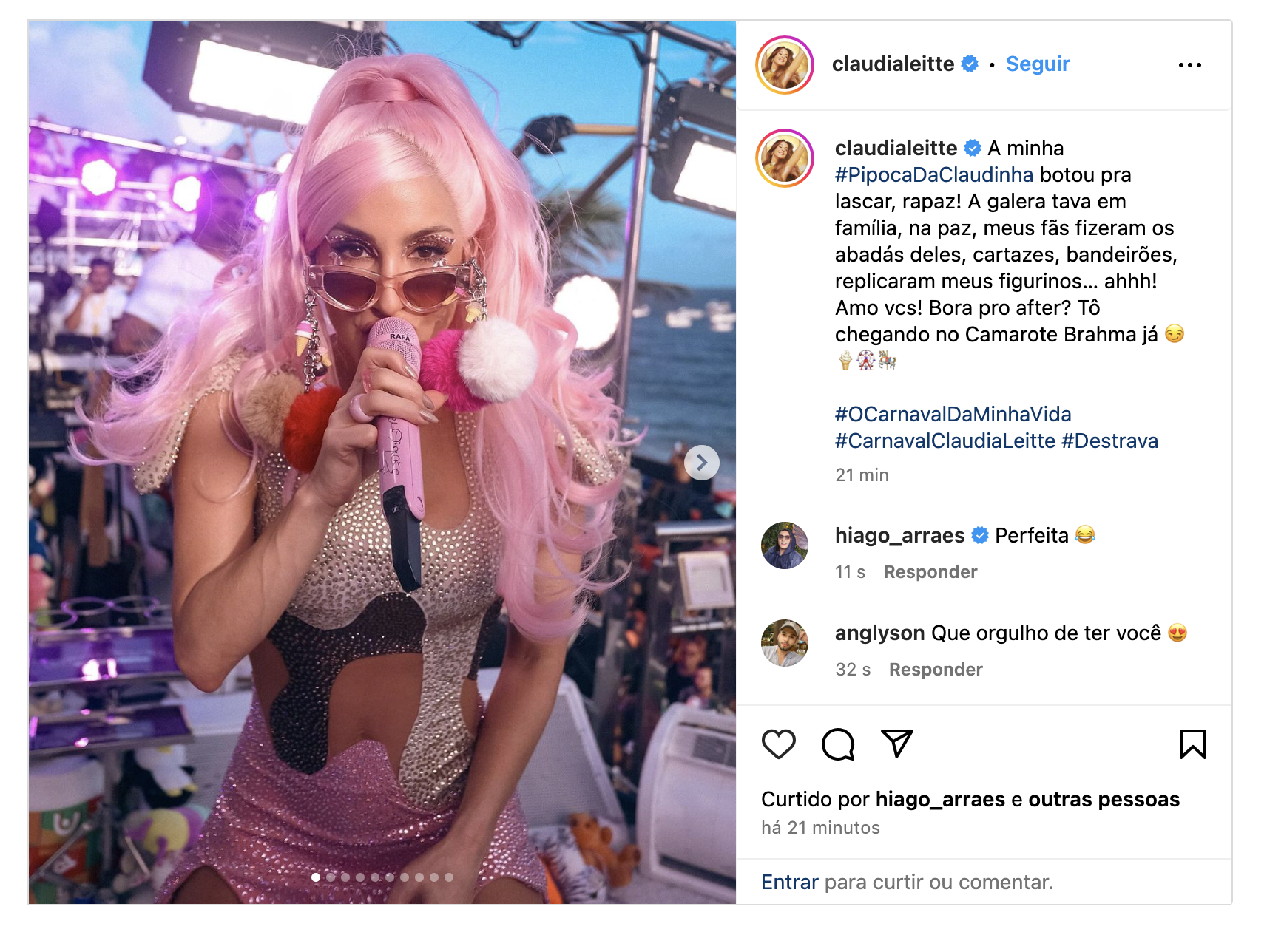 Claudia Leitte usa peruca cor-de-rosa em Carnaval de Salvador - Fotos: Reprodução / Instagram