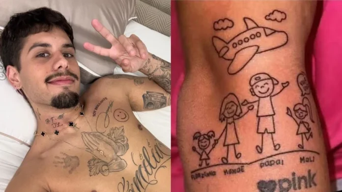 Zé Felipe faz tatuagens em homenagem ao 3º filho com Virginia