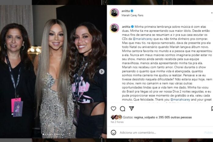 Anitta fez uma publicação após show de Mariah Carey