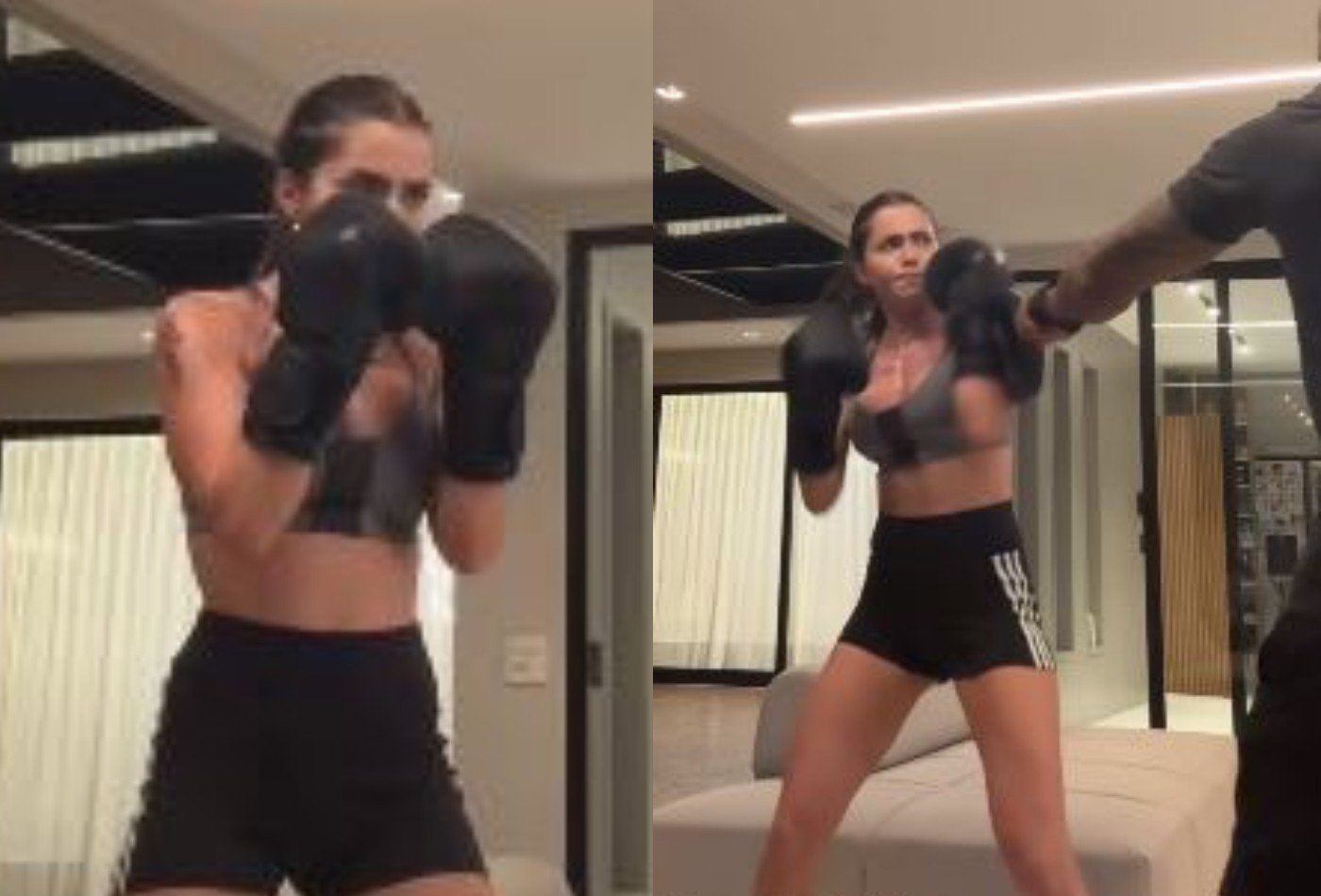 Jade Picon exibe abdômen chapado durante treino de boxe