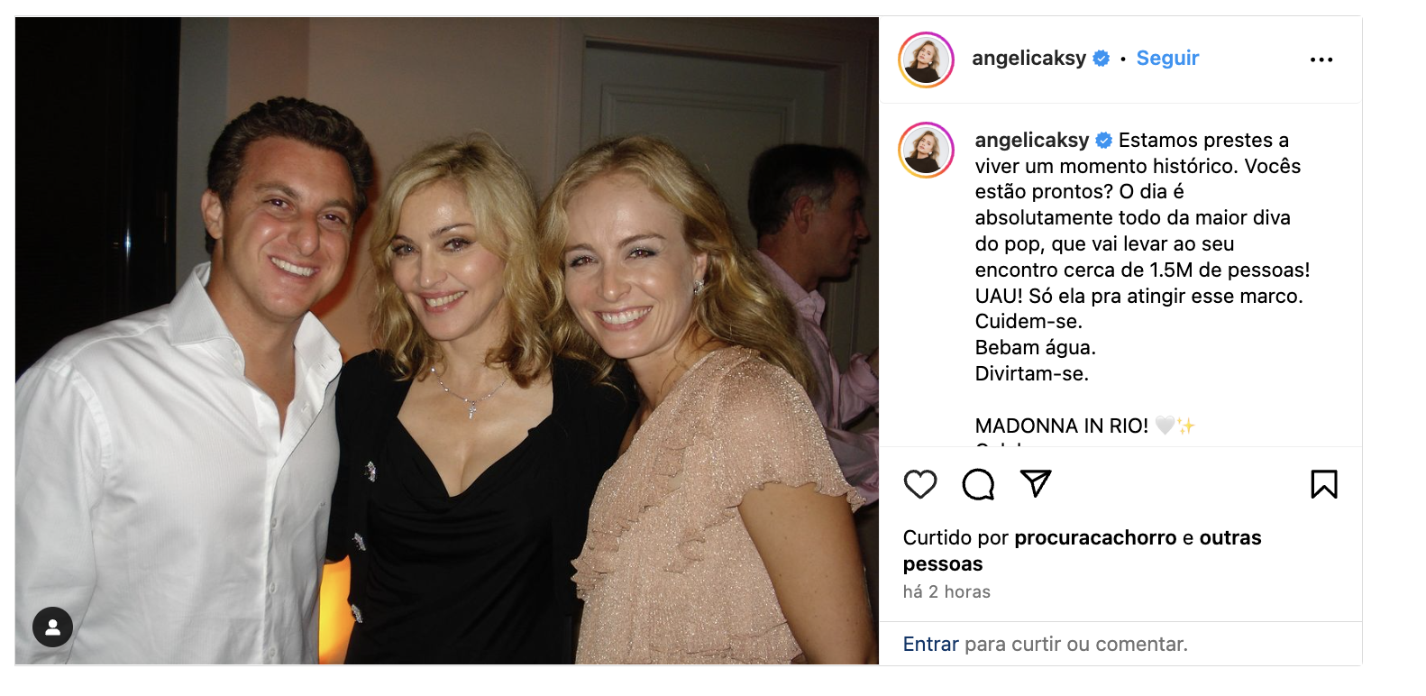 Angélica comemora dia do show da Madonna no Rio de Janeiro — Foto: Reprodução/Instagram