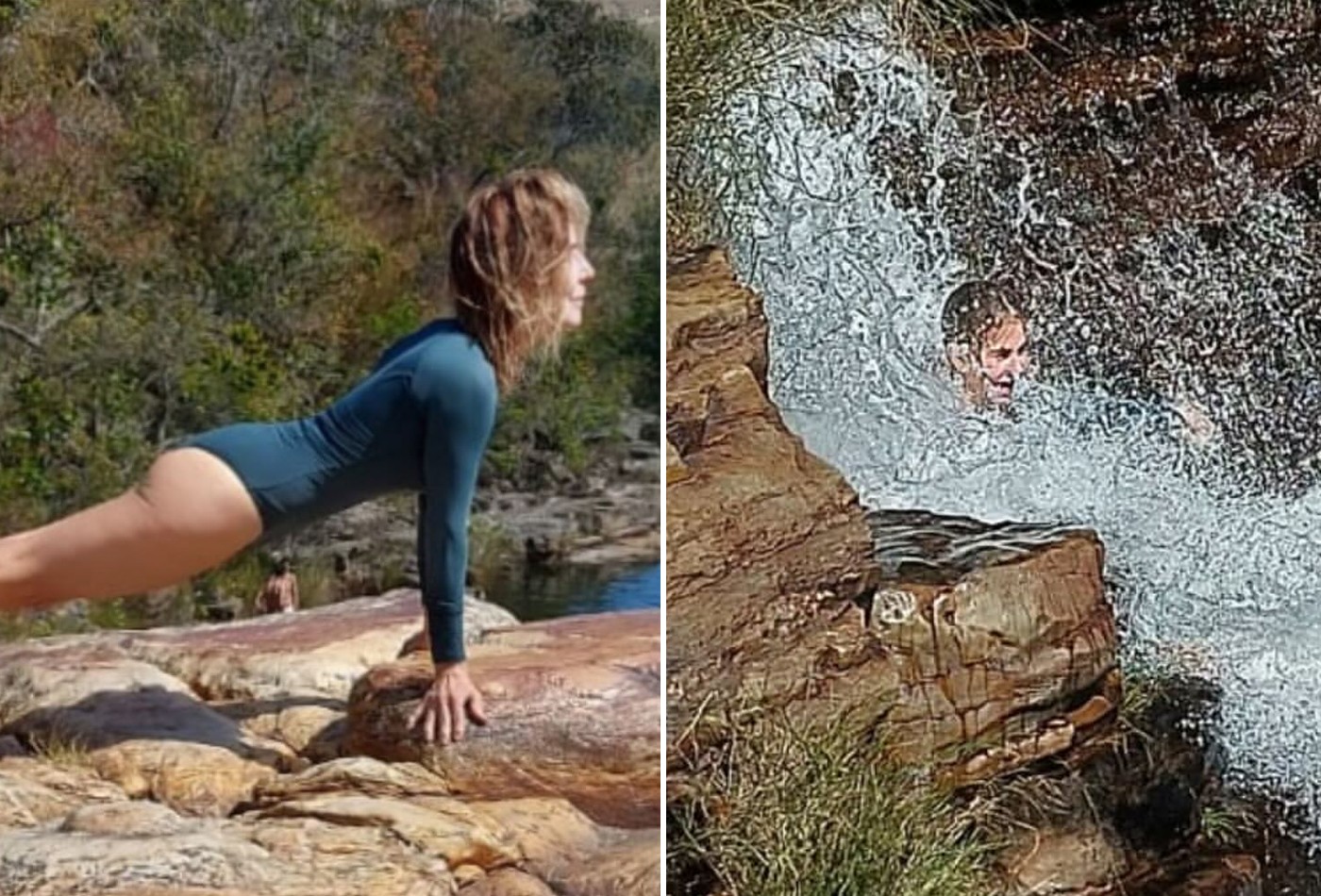 Maitê Proença toma banho de cachoeira e se exercita na Chapada dos Veadeiros