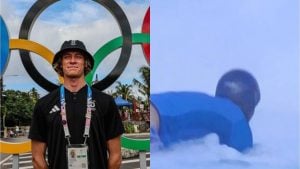 Surfista Tim Elter perde a bermuda no mar e mostra demais nas Olimpíadas