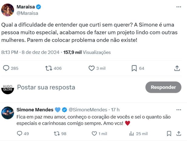 Maraisa se pronuncia apos curtir critica de Ratinho a Simone EGOBrazil