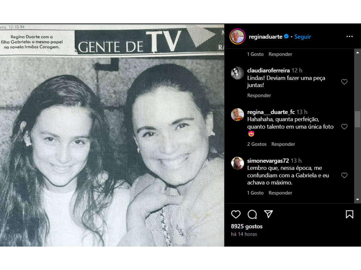 Regina Duarte relembra parceria com a filha Gabriela Duarte