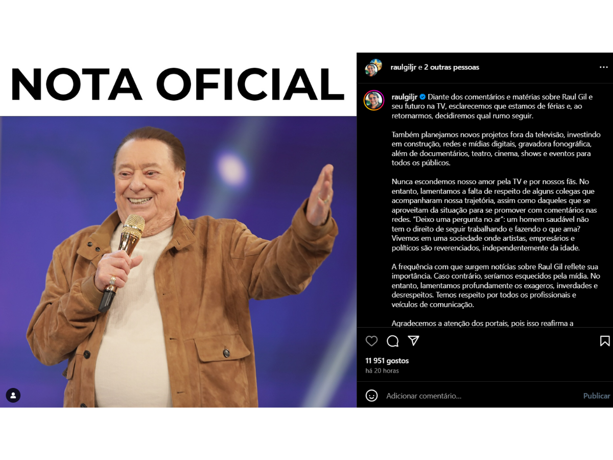 Raul Gil esclarece futuro após saída do SBT e anuncia novos projetos - Foto: Reprodução Instagram