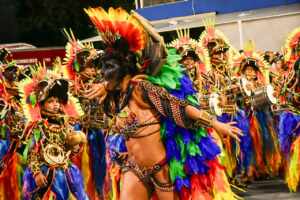 Carla Prata, Rainha de Bateria da Tucuruvi, surge com Máscara para representar Onça