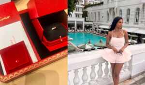 Modelo Thais Hutchisonn desembarca em Nova York e exibe anel de luxo da Cartier nos Stories