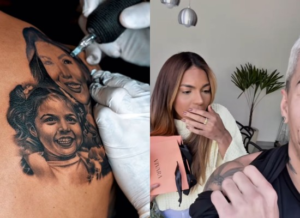 Biel surpreende Tays Reis eterniza rostos da esposa e da filha nas costas