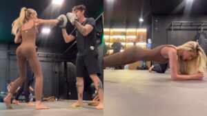 Yasmin Brunet exibe rotina intensa de treinos com boxe, prancha abdominal e corda naval