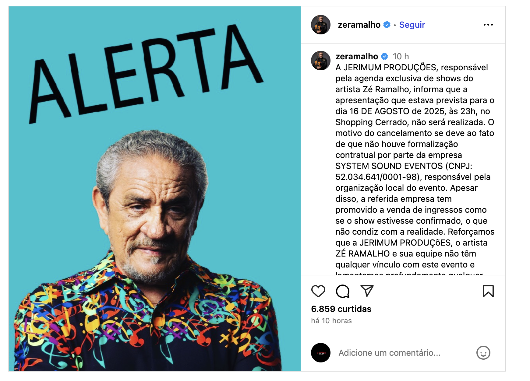 Zé Ramalho cancela show em Goiânia e alerta fãs para golpe 5 Captura de Tela 2025 08 05 as 23.47.21