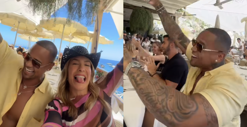 Léo Santana curte surpresa ao ouvir “Desliza!” em restaurante na Itália com Lore Improta e amigos; vídeo viraliza nas redes.