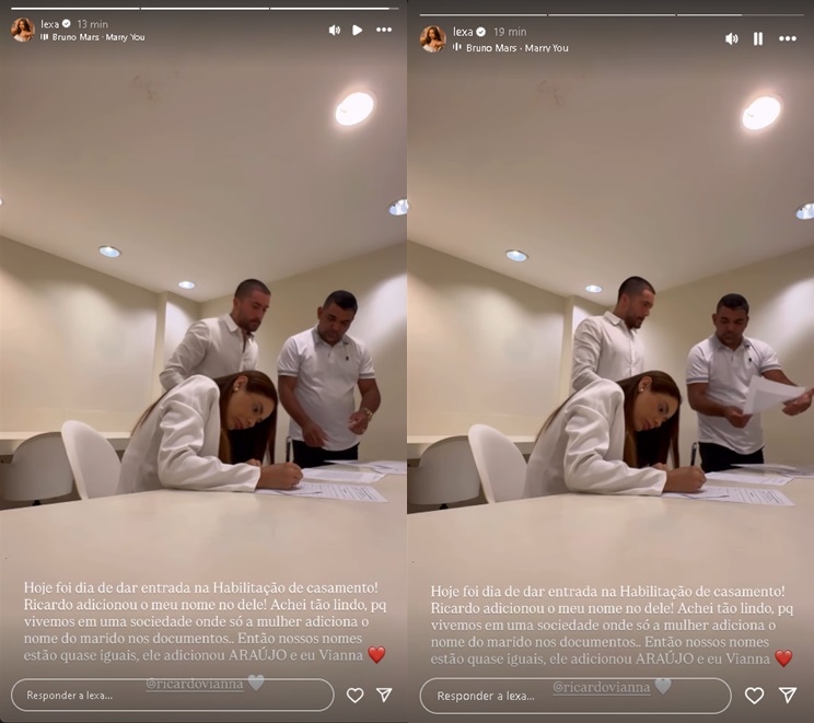 Lexa celebra aniversário de Ricardo Vianna e revela detalhes do casamento 9 Lexa e Ricardo Vianna dão entrada no casamento civil - Foto: Reprodução/Instagram @lexa