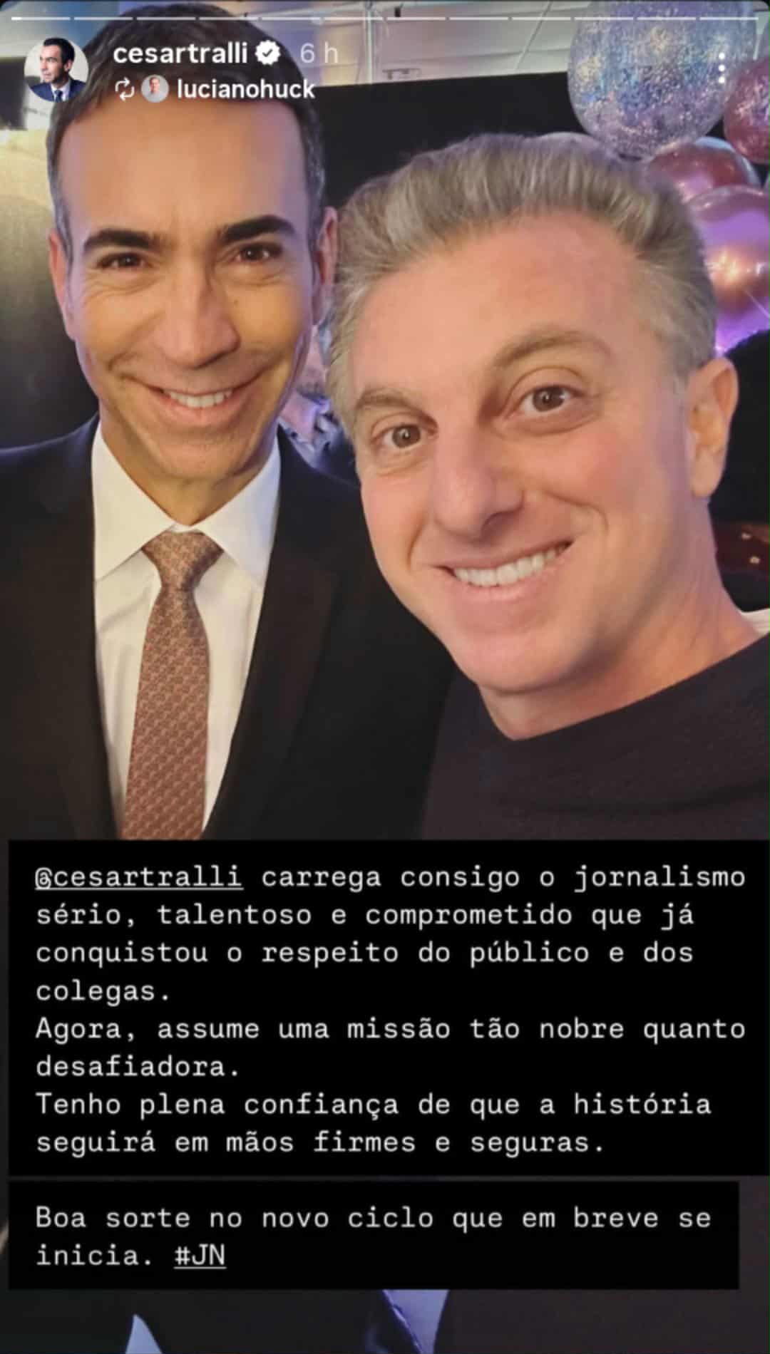 Luciano Huck manda recado para César Tralli