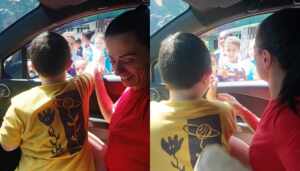 Musa da Educação celebra São Cosme e Damião distribuindo doces com o filho 