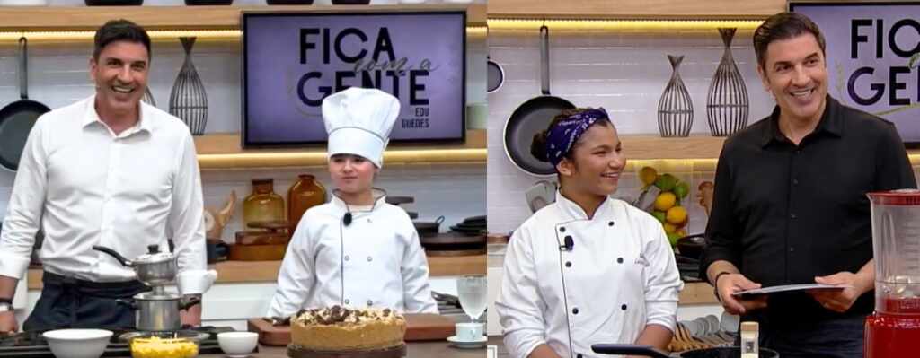 Pequenos chefs em ação: Edu Guedes transforma o Dia das Crianças em um verdadeiro Momento Fofura (Edu Guedes e Juju Teófilo / Edu Guedes e Leticia Matias - Crédito: Divulgação RedeTV!)