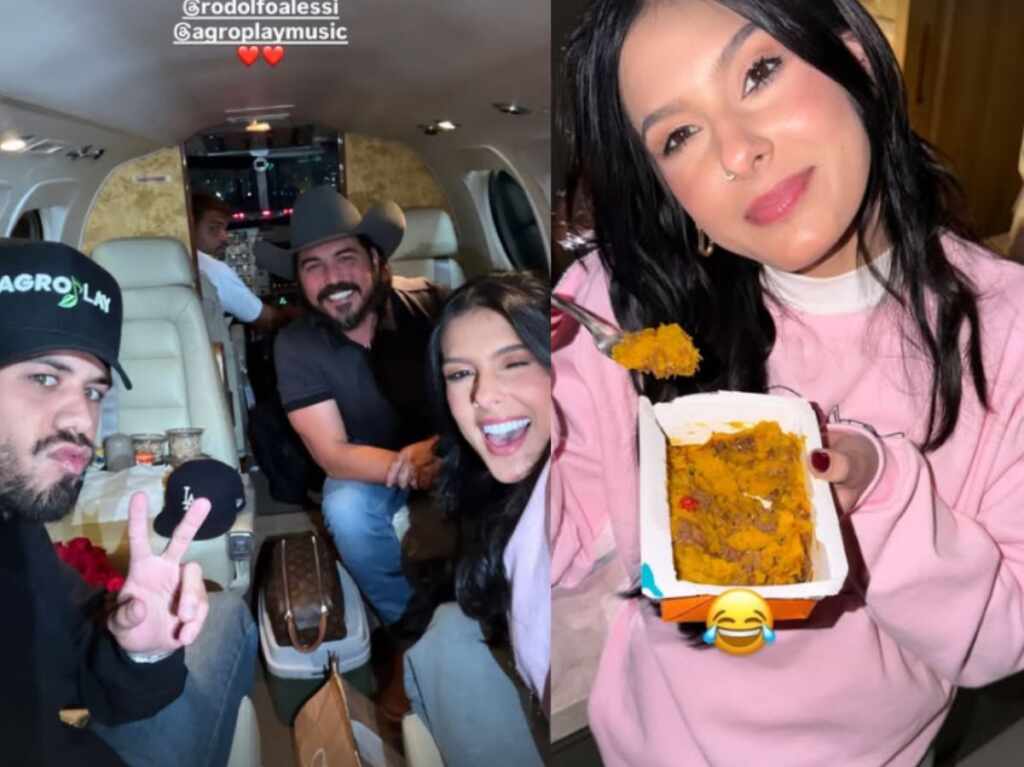 Ana Castela e Zé Felipe viajam juntos em jatinho e cantora enfrenta perrengue tecnológico Zé Felipe e Ana Castela - Reprodução: Instagram