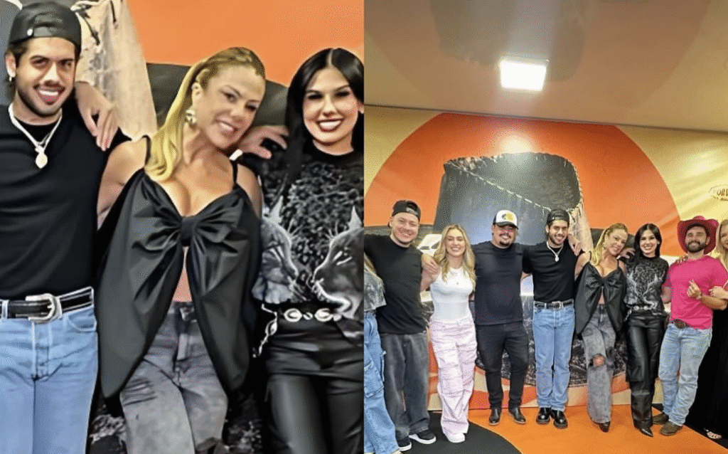 Poliana Rocha se encanta ao encontrar Zé Felipe e Ana Castela juntinhos: 'Família'