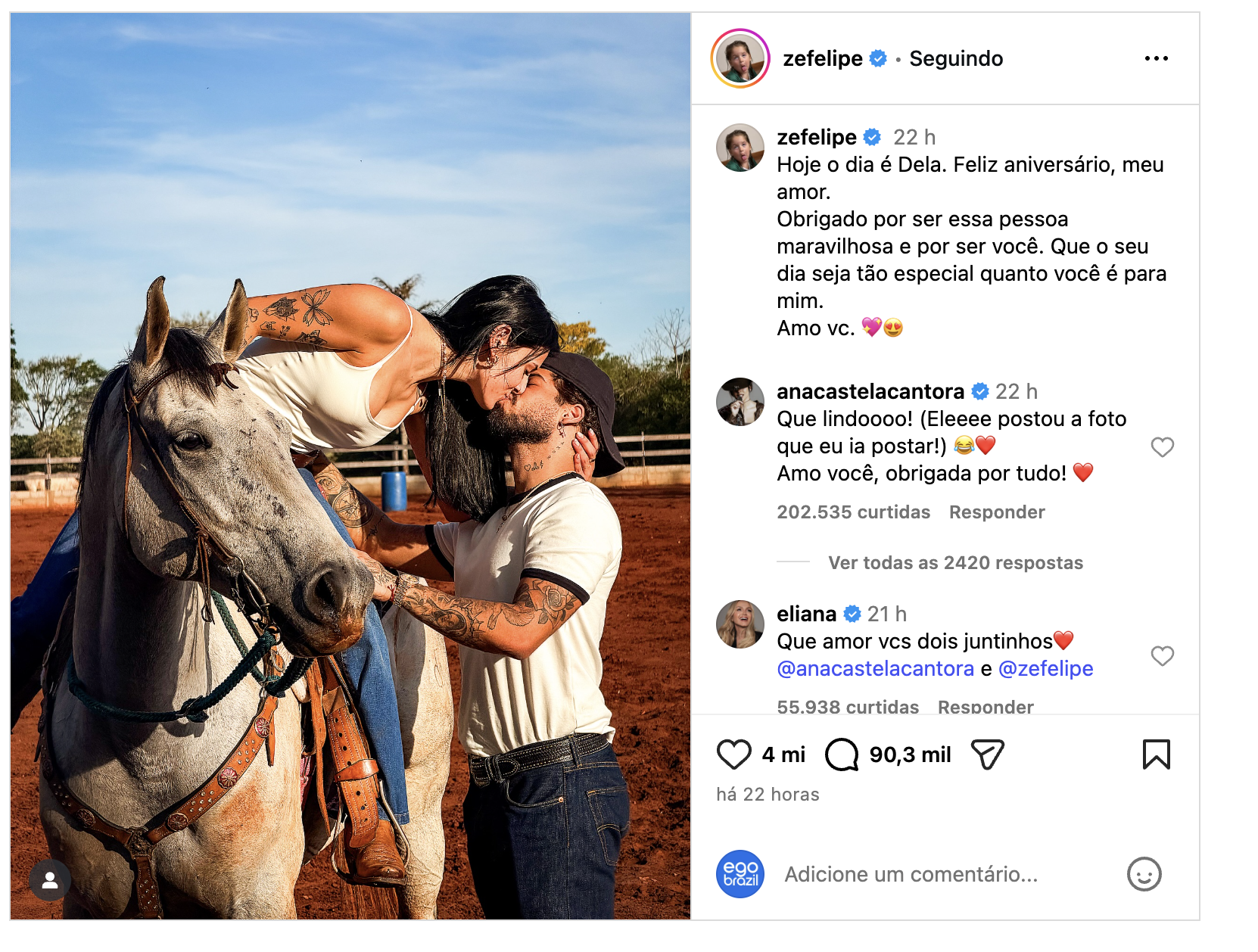 Zé Felipe posta foto abraçado com sogra no aniversário de Ana Castela - Foto: instagram