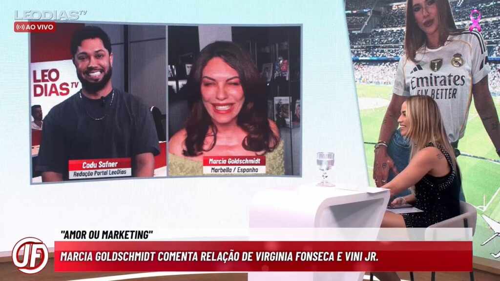 Márcia Goldschmidt questiona naturalidade do namoro de Virginia Fonseca e Vini Jr. ao vivo Foto: Youtube / Leo Dias TV