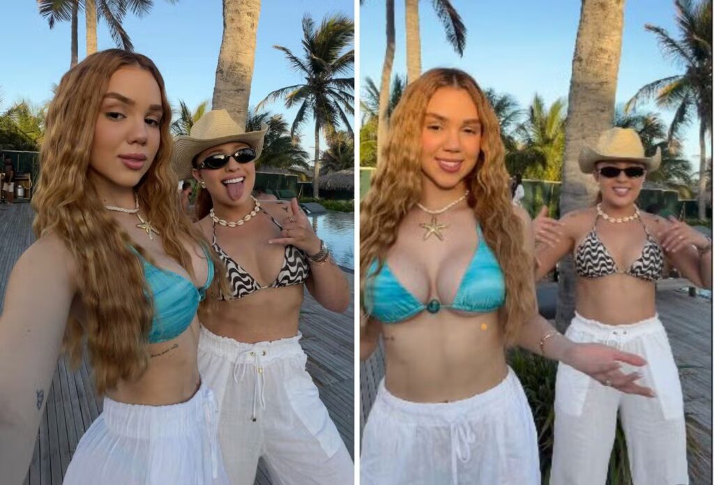 Mari Fernandez e Júlia Ribeiro encantam fãs ao posarem de biquíni no Ceará Mari Fernandez e Júlia Ribeiro encantam fãs ao posarem de biquíni no Ceará