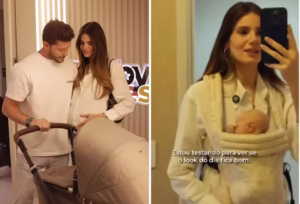 Camila Queiroz e Klebber Toledo mostram emoção ao montar enxoval da primeira filha