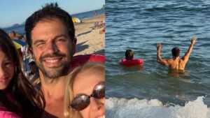 Duda Nagle curte Natal na praia com a filha Zoe e a namorada no Rio