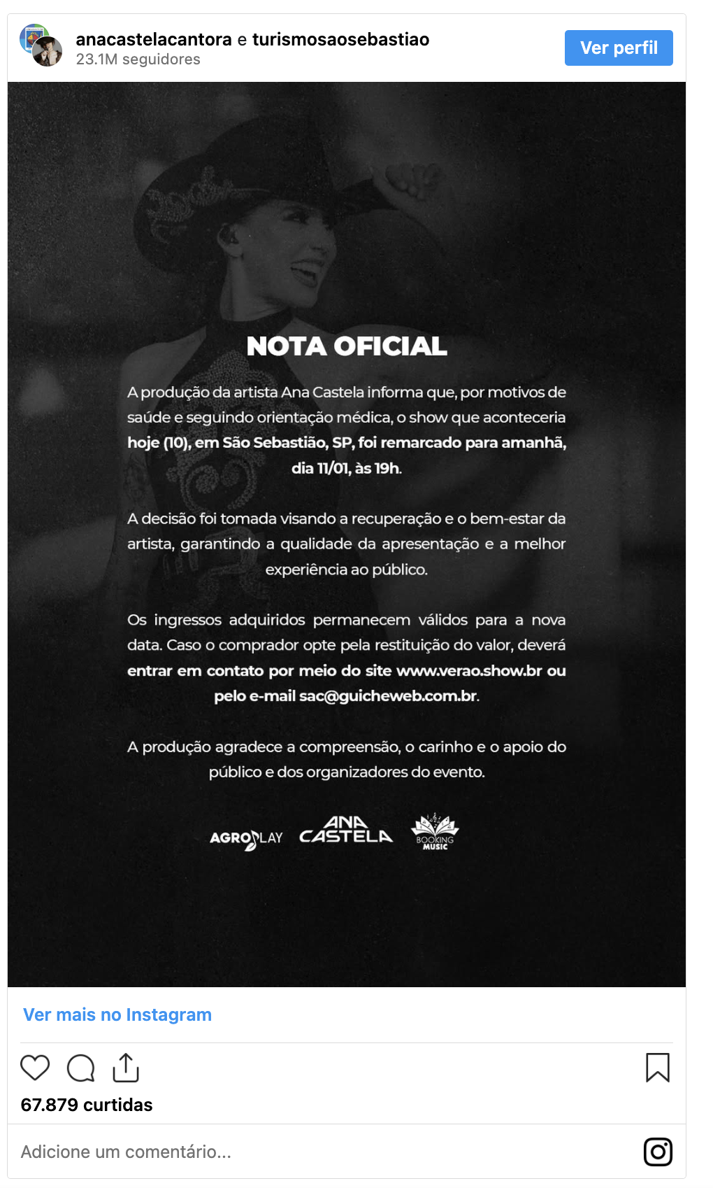 Ana Castela cancela show por motivos de saúde: 'Seguindo orientação médica'