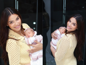 Key Alves e do cantor Bruno Rosa revelam rosto da filha Rosamaria pela primeira vez