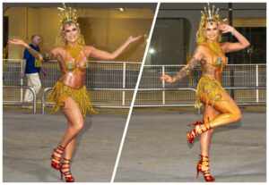 Isis Camargo faz da chuva um manifesto de amor ao carnaval no ensaio técnico do Tucuruvi