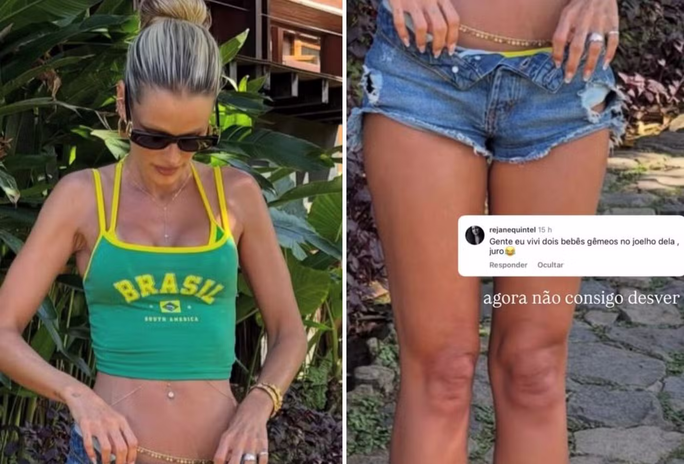 Yasmin Brunet entra na brincadeira após seguidora ver “bebês gêmeos” em seus joelhos