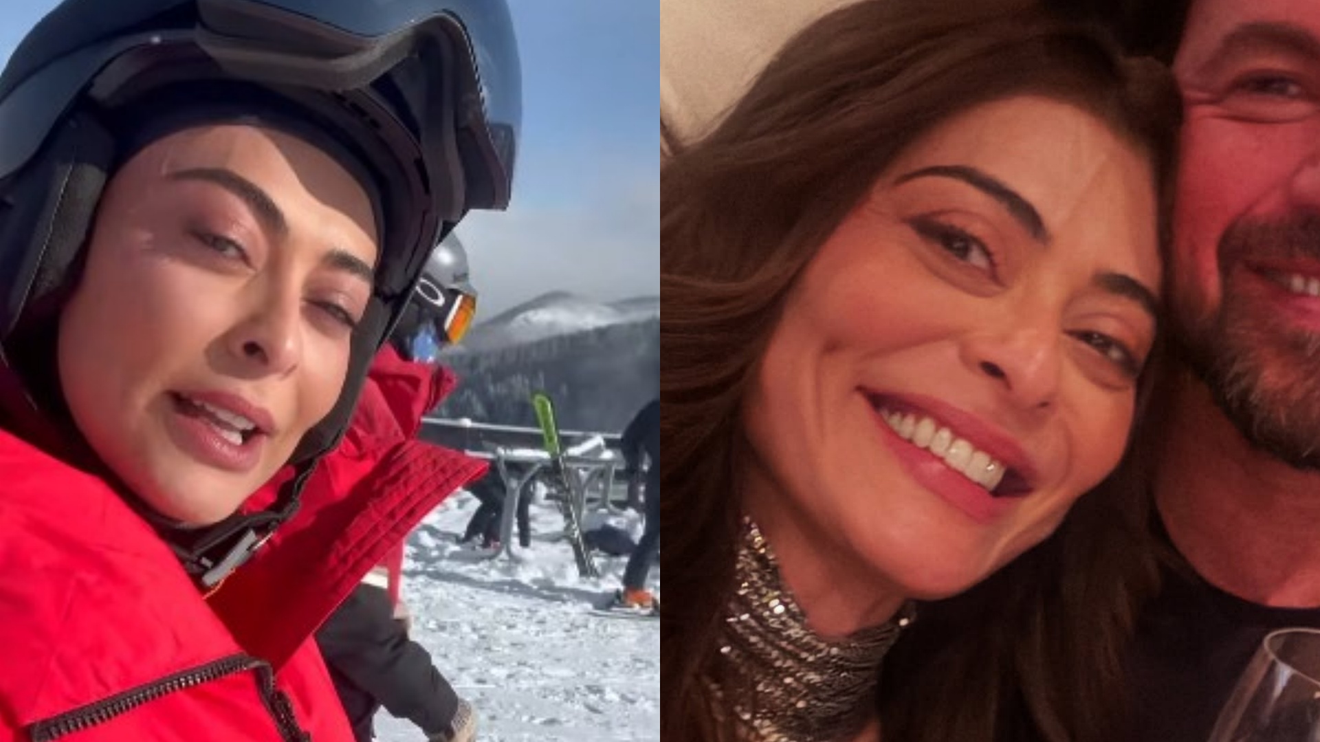 Juliana Paes curte férias em família nos EUA e impressiona ao praticar snowboard