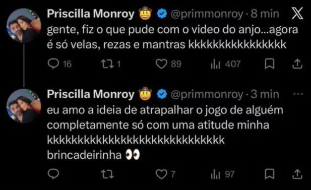 Esposa de Alberto Cowboy nega mensagem externa após polêmica no BBB 26