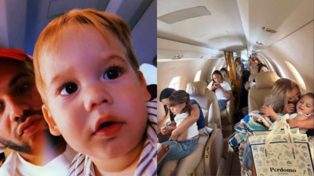 Zé Felipe embarca com os filhos em jatinho rumo a férias na praia